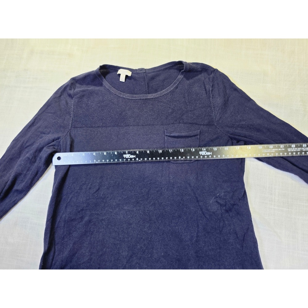 Talbots Navy Cotton Rayon Knit Lng Sleeve Pocket Top Women Boxy Minimalist Small - Picture 3 of 6